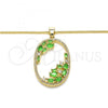 Oro Laminado Pendant Necklace, Gold Filled Style Teardrop Design, with Green Cubic Zirconia and White Crystal, Polished, Golden Finish, 04.156.0184.20