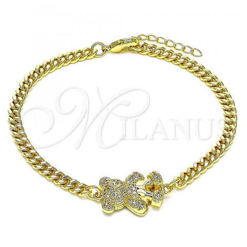 Oro Laminado Fancy Bracelet, Gold Filled Style Teddy Bear Design, with White and Black Micro Pave, Polished, Golden Finish, 03.156.0032.08