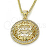Oro Laminado Pendant Necklace, Gold Filled Style Heart Design, with White Micro Pave, Polished, Golden Finish, 04.156.0175.20