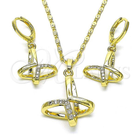 Oro Laminado Earring and Pendant Adult Set, Gold Filled Style with White Micro Pave, Polished, Golden Finish, 10.196.0122