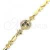 Oro Laminado Fancy Bracelet, Gold Filled Style Flower and Hugs and Kisses Design, with Black and White Cubic Zirconia, Polished, Golden Finish, 03.210.0130.1.08