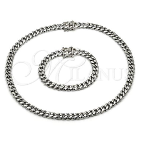 Stainless Steel Necklace and Bracelet, Miami Cuban Design, Polished, Steel Finish, 06.116.0038