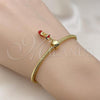 Oro Laminado Charm Bracelet, Gold Filled Style Shoes and Heart Design, Red Enamel Finish, Golden Finish, 03.341.2283.07