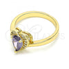 Oro Laminado Multi Stone Ring, Gold Filled Style Heart Design, with Amethyst and White Cubic Zirconia, Polished, Golden Finish, 01.210.0130.06