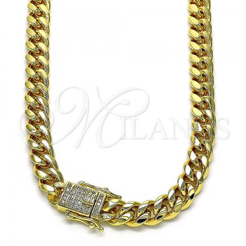 Oro Laminado Basic Necklace, Gold Filled Style Miami Cuban Design, with White Micro Pave, Polished, Golden Finish, 04.156.0466.16