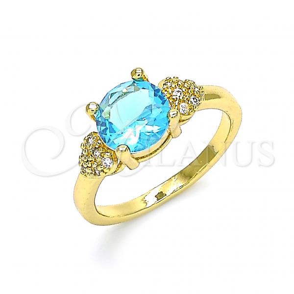 Oro Laminado Multi Stone Ring, Gold Filled Style Heart Design, with Blue Topaz and White Cubic Zirconia, Polished, Golden Finish, 01.284.0049.09