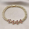 Oro Laminado Fancy Bracelet, Gold Filled Style Cherry Design, with White Cubic Zirconia and Ruby Micro Pave, Polished, Golden Finish, 03.283.0480.07