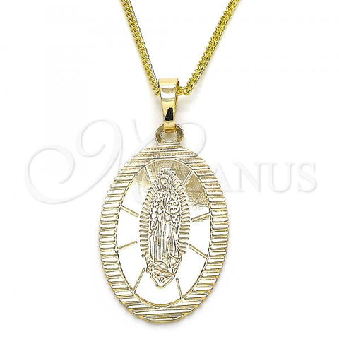 Oro Laminado Pendant Necklace, Gold Filled Style Guadalupe Design, Polished, Golden Finish, 04.106.0050.1.20