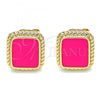 Oro Laminado Stud Earring, Gold Filled Style Dark Pink Enamel Finish, Golden Finish, 02.213.0193