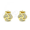 Oro Laminado Stud Earring, Gold Filled Style Love Knot Design, with White Micro Pave, Polished, Golden Finish, 02.342.0141