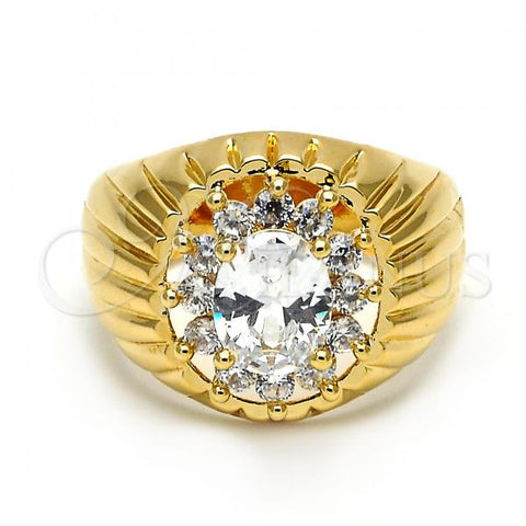 Oro Laminado Multi Stone Ring, Gold Filled Style Flower Design, with White Cubic Zirconia, Diamond Cutting Finish, Golden Finish, 01.155.0031.09 (Size 9)