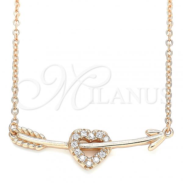 Sterling Silver Pendant Necklace, Heart Design, with White Cubic Zirconia, Polished, Rose Gold Finish, 04.336.0191.1.16