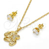 Oro Laminado Earring and Pendant Adult Set, Gold Filled Style Elephant Design, with White Micro Pave, Polished, Golden Finish, 10.233.0026