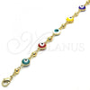 Oro Laminado Fancy Bracelet, Gold Filled Style Evil Eye Design, Multicolor Enamel Finish, Golden Finish, 03.213.0018.3.08