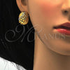 Oro Laminado Earring and Pendant Adult Set, Gold Filled Style with White Crystal, Polished, Golden Finish, 10.160.0115