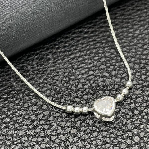 Sterling Silver Fancy Necklace, Snake  and Ball Design, with White Cubic Zirconia, Polished, Silver Finish, 04.401.0003.18
