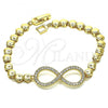 Oro Laminado Fancy Bracelet, Gold Filled Style Infinite Design, with White Micro Pave, Polished, Golden Finish, 03.283.0160.08