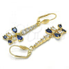 Oro Laminado Long Earring, Gold Filled Style Teardrop Design, with Sapphire Blue and White Cubic Zirconia, Polished, Golden Finish, 02.210.0208.2