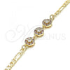Oro Laminado Fancy Bracelet, Gold Filled Style with Ruby and White Cubic Zirconia, Polished, Golden Finish, 03.233.0029.08