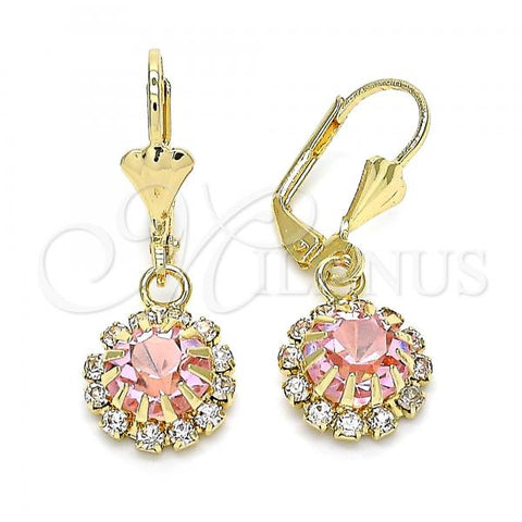 Oro Laminado Dangle Earring, Gold Filled Style with Pink and White Crystal, Polished, Golden Finish, 02.122.0113.2