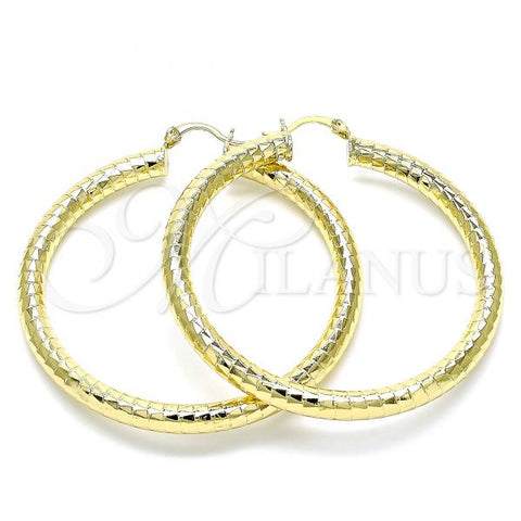 Oro Laminado Large Hoop, Gold Filled Style Hollow Design, Diamond Cutting Finish, Golden Finish, 02.213.0314.60
