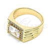 Oro Laminado Mens Ring, Gold Filled Style with White Cubic Zirconia and White Micro Pave, Polished, Golden Finish, 01.266.0048.12