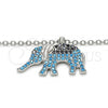 Sterling Silver Pendant Necklace, Elephant Design, with Black and Turquoise Micro Pave, Polished, Rhodium Finish, 04.336.0067.16