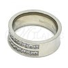 Stainless Steel Mens Ring, with White Cubic Zirconia, Polished, Steel Finish, 01.328.0001.12 (Size 12)