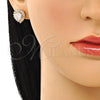 Oro Laminado Stud Earring, Gold Filled Style Heart Design, with White Cubic Zirconia, Polished, Golden Finish, 02.283.0048