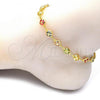 Oro Laminado Fancy Anklet, Gold Filled Style Four-leaf Clover Design, with Multicolor Cubic Zirconia, Polished, Golden Finish, 03.386.0002.10