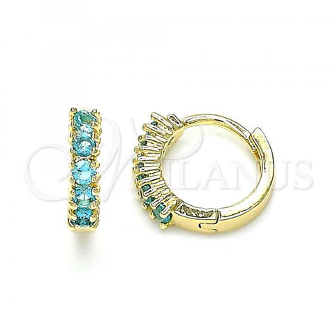 Oro Laminado Huggie Hoop, Gold Filled Style with Blue Topaz Cubic Zirconia, Polished, Golden Finish, 02.210.0602.2.12