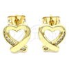 Oro Laminado Stud Earring, Gold Filled Style Heart Design, with White Micro Pave, Polished, Golden Finish, 02.342.0085