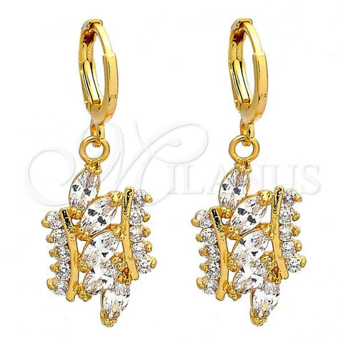 Oro Laminado Dangle Earring, Gold Filled Style with White Cubic Zirconia, Polished, Golden Finish, 02.205.0033
