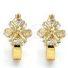 Oro Laminado Small Hoop, Gold Filled Style Flower Design, with White Cubic Zirconia, Polished, Golden Finish, 02.196.0002.1.15