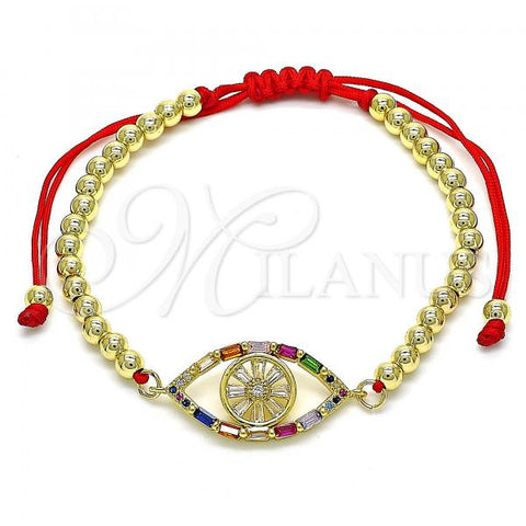 Oro Laminado Fancy Bracelet, Gold Filled Style Ball Design, with Multicolor Cubic Zirconia and Multicolor Micro Pave, Polished, Golden Finish, 03.207.0120.11