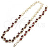 Oro Laminado Necklace and Bracelet, Gold Filled Style Heart Design, with Garnet and White Cubic Zirconia, Polished, Golden Finish, 06.284.0010.3