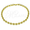 Oro Laminado Fancy Anklet, Gold Filled Style Puff Mariner Design, Polished, Golden Finish, 03.213.0233.10