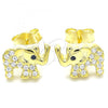 Sterling Silver Stud Earring, Elephant Design, with White Cubic Zirconia and Black Crystal, Polished, Golden Finish, 02.336.0138.2