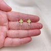 Oro Laminado Stud Earring, Gold Filled Style Cross Design, with White Micro Pave, Polished, Golden Finish, 02.342.0314