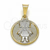 Oro Laminado Fancy Pendant, Gold Filled Style Little Girl Design, Matte Finish, Two Tone, 05.32.0067