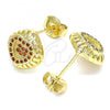 Oro Laminado Stud Earring, Gold Filled Style Heart Design, with Garnet Micro Pave, Polished, Golden Finish, 02.156.0472.2