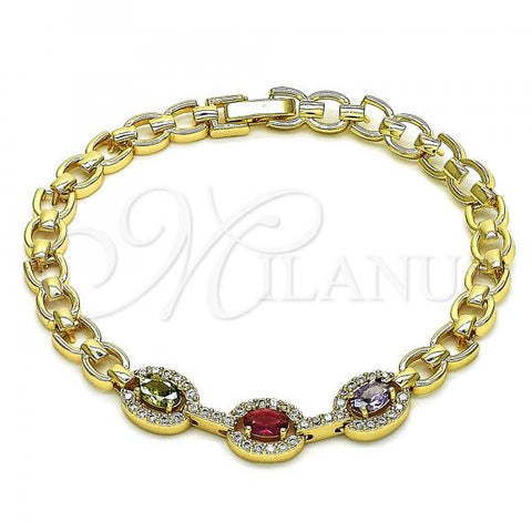 Oro Laminado Fancy Bracelet, Gold Filled Style with Multicolor Cubic Zirconia and White Micro Pave, Polished, Golden Finish, 03.283.0073.1.07