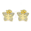 Oro Laminado Stud Earring, Gold Filled Style Butterfly Design, with White Micro Pave, Polished, Golden Finish, 02.156.0408