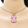 Oro Laminado Fancy Pendant, Gold Filled Style Teddy Bear Design, with Pink and White Crystal, Polished, Golden Finish, 05.196.0010