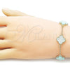 Oro Laminado Fancy Bracelet, Gold Filled Style Four-leaf Clover and Rolo Design, with Light Turquoise Mother of Pearl, Polished, Golden Finish, 03.414.0001.2.07