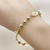 Oro Laminado Fancy Bracelet, Gold Filled Style Guadalupe and Crucifix Design, Polished, Golden Finish, 03.213.0360.08