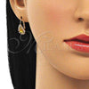 Oro Laminado Leverback Earring, Gold Filled Style Teardrop Design, with Golden and White Cubic Zirconia, Polished, Golden Finish, 5.125.012