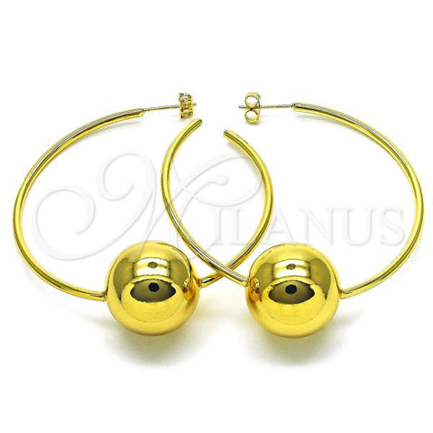 Oro Laminado Large Hoop, Gold Filled Style Ball Design, Polished, Golden Finish, 02.341.0182.60