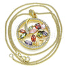 Oro Laminado Pendant Necklace, Gold Filled Style Butterfly and Dragon-Fly Design, with Multicolor Cubic Zirconia, Polished, Golden Finish, 04.283.0022.1.20
