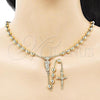 Oro Laminado Medium Rosary, Gold Filled Style San Judas and Crucifix Design, Polished, Golden Finish, 09.213.0043.26